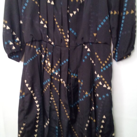 Jessica Simpson Dress Women 6 Half Sleeve Pleats Pattern Black Blue - Picture 15 of 16